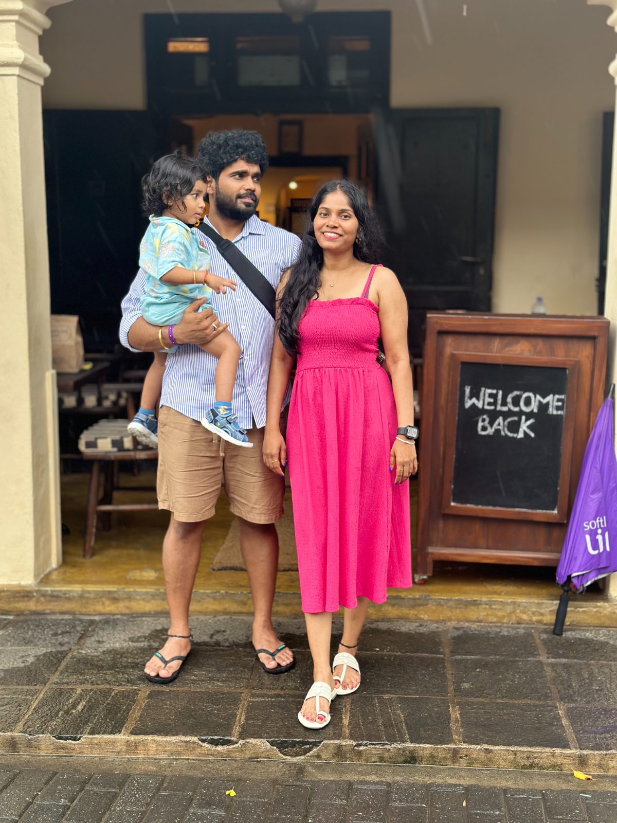 Family outside a cafe